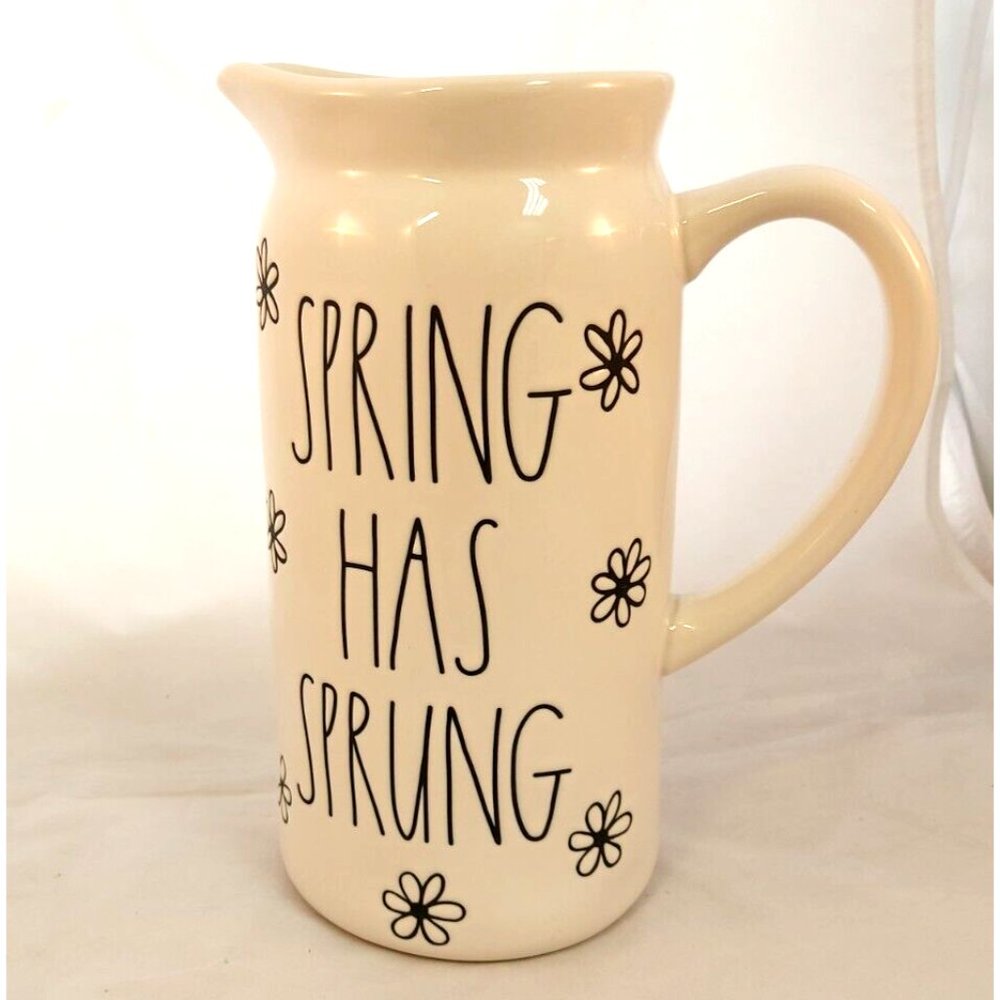 Rae Dunn Pitcher SPRINGHAS SPRUNG Flowers Artisan Collection New 8.5"